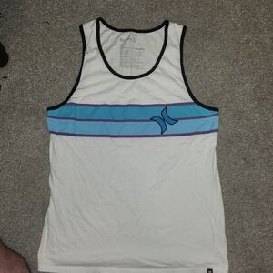 Hurley Men's White Tank Top with Blue and Purple Stripes